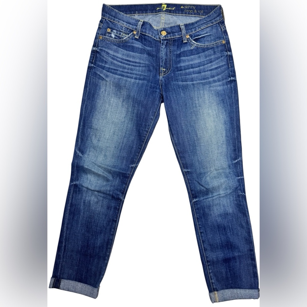 7 for all Mankind The Skinny Crop & Roll Medium Wash Cropped Jeans Womens 27